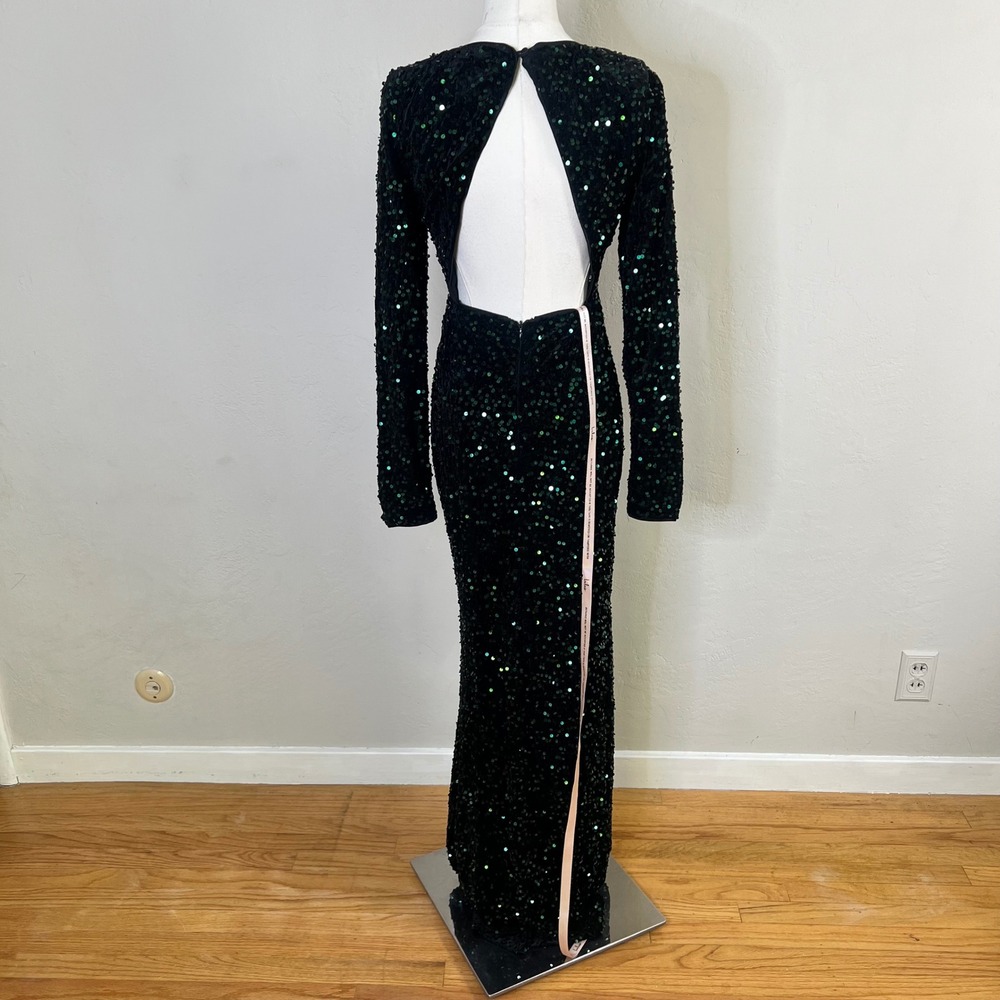 Lulus Maxi Dress Rhonna Size Medium Green Sequin Velvet Mermaid Open Back New - Picture 4 of 9